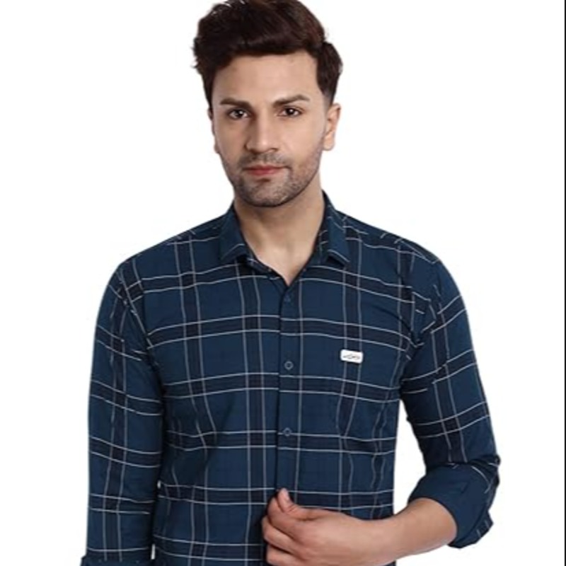 Majestic Man Slim Fit Cotton Casual Check Shirt for Men