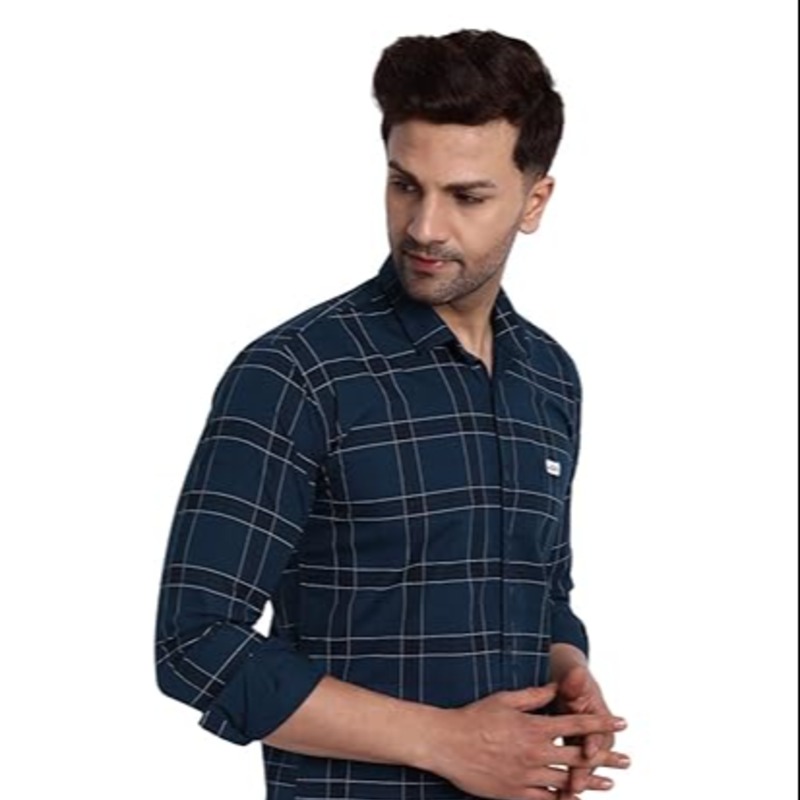 Majestic Man Slim Fit Cotton Casual Check Shirt for Men