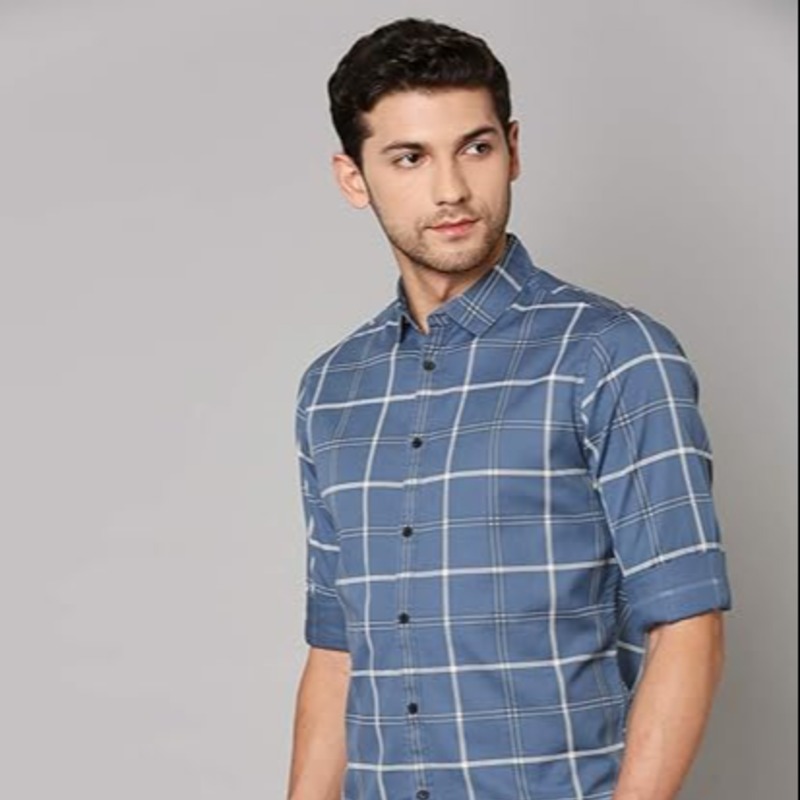 Dennis Lingo Men's Checkered Slim Fit Cotton Casual Shirt